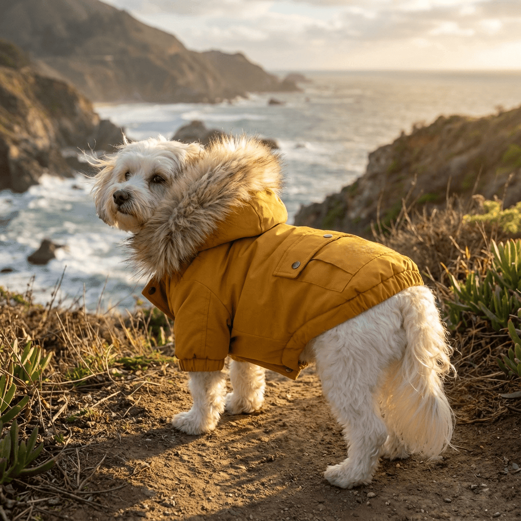 Fur Hooded Mink Coat for dogs, stylish and warm, perfect for walks, easy to wear by Dogs & Cats.