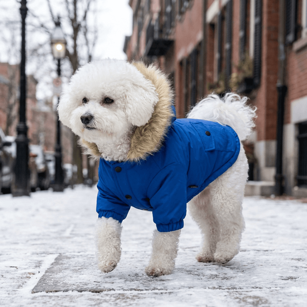 Fur Hooded Mink Coat for dogs, featuring easy on/off design, trendy style, perfect for fall and winter, by Dogs & Cats.