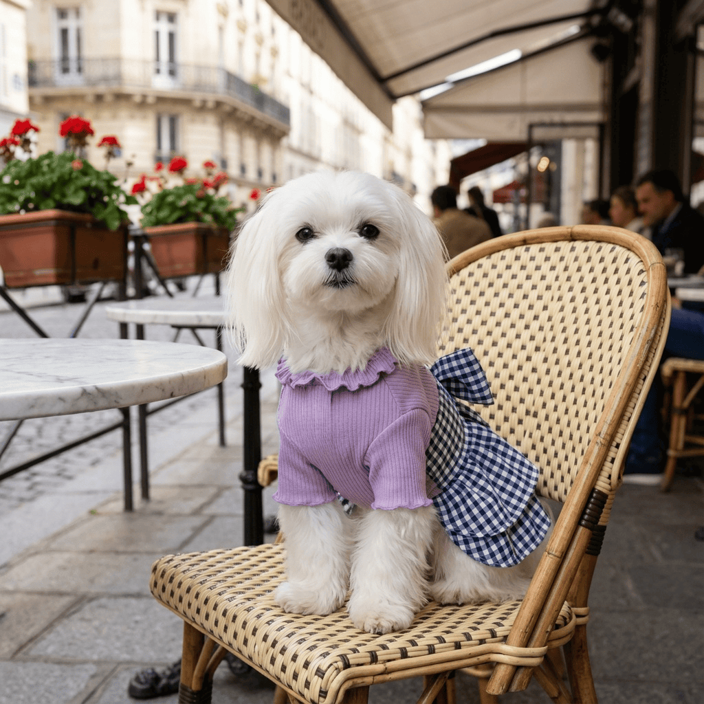 Fuzzy Wuzzy Plaid Skirt on a stylish dog, featuring breathable soft fabric, lightweight design, perfect for Dogs & Cats.