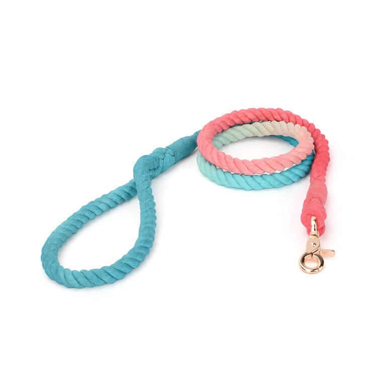 Gradient Hand-Dyed Cotton Dog Leash showing vibrant colors and durable design for stylish dog walking.