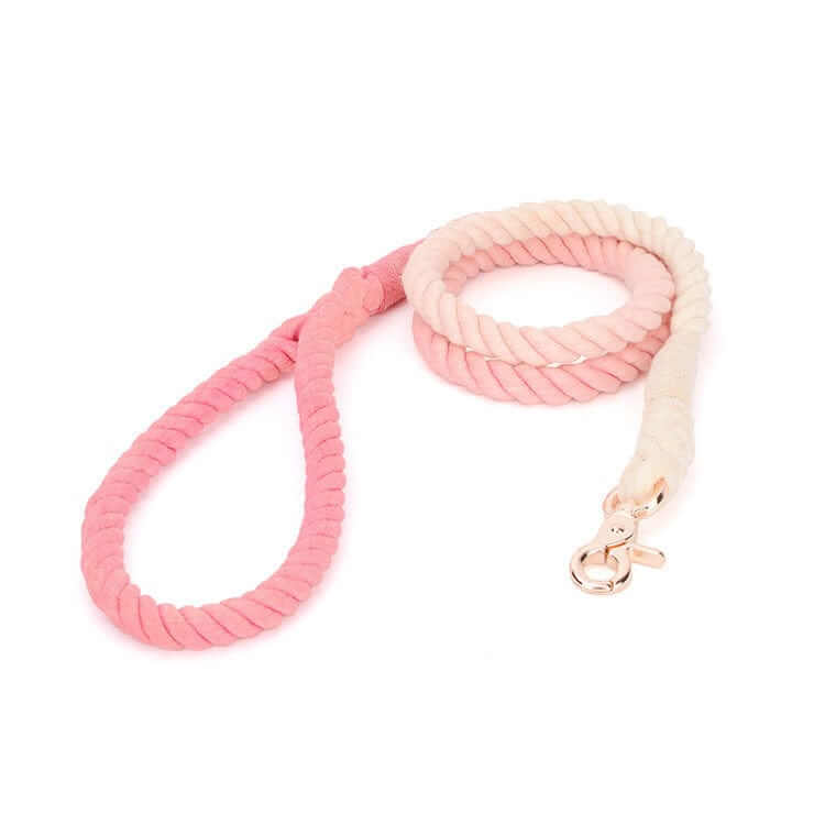 Gradient Hand-Dyed Cotton Dog Leash in pink, featuring a beautiful gradient design and durable cotton material.