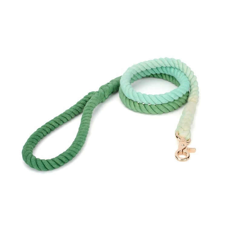 Gradient Hand-Dyed Cotton Dog Leash featuring vibrant green tones and soft texture, perfect for dogs & cats.