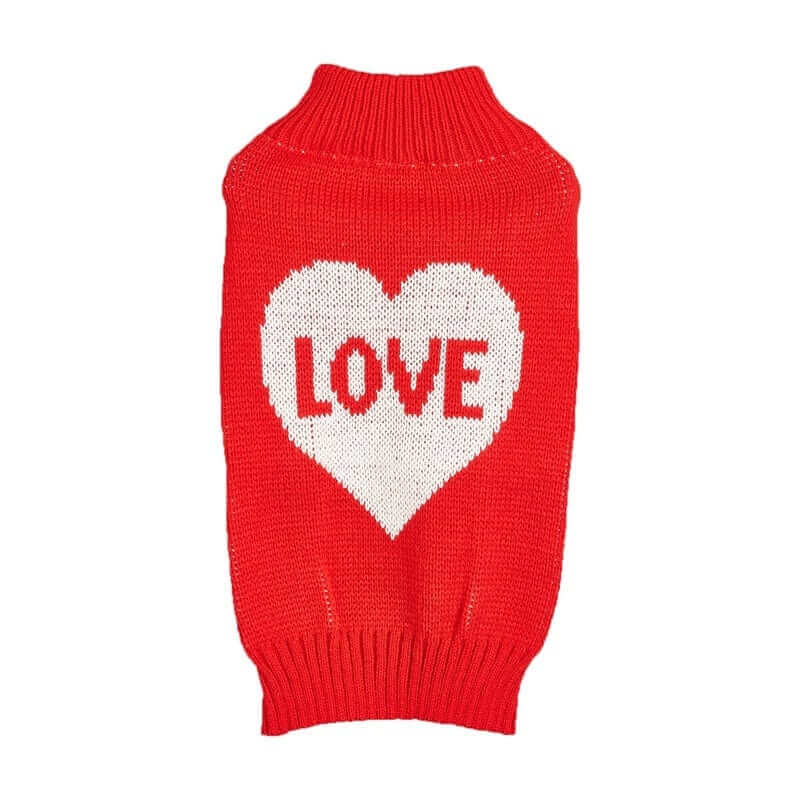 HeartBow Dog Sweater, cozy knit with heart design, perfect for small and medium dogs from Dogs & Cats brand.