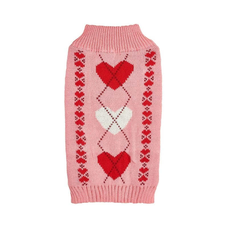 HeartBow Dog Sweater featuring a charming heart pattern, ideal for small and medium-sized dogs by Dogs & Cats.