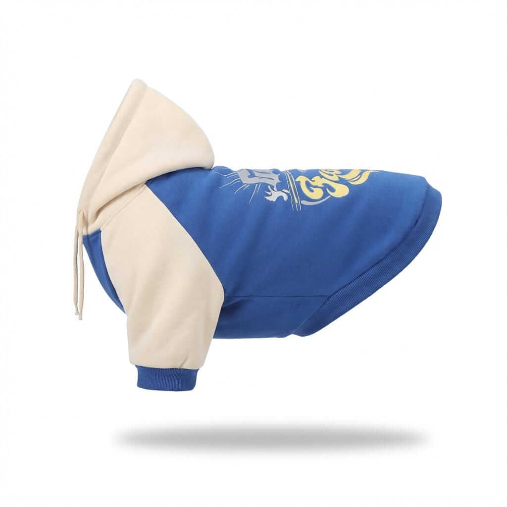 Heritage Block Dog Hoodie side view, thick sweatshirt fabric, stylish color block design for dogs by Dogs & Cats.