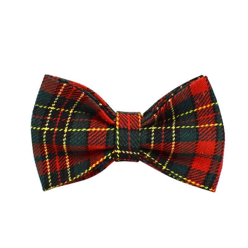 HolidayPaws 4-in-1 Festive Dog Set bowknot in red and green plaid design by Dogs & Cats.