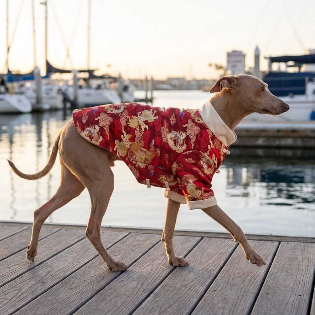 Imperial Celebration Dog Jacket - festive dog coat with lightweight comfort, elegant style for dogs & cats by Dogs & Cats.