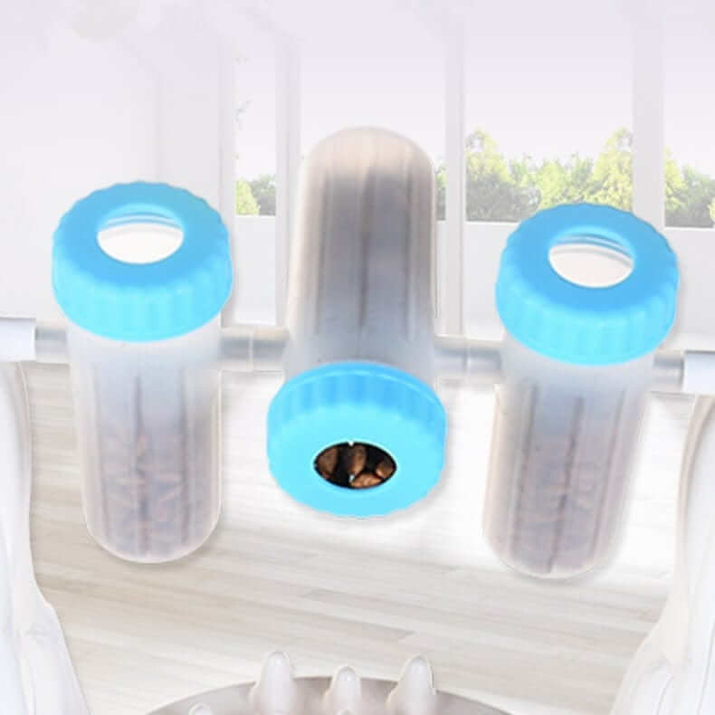 Interactive Dog Slow Feeder Toy showing food dispensing holes, promoting healthier eating for dogs and cats.