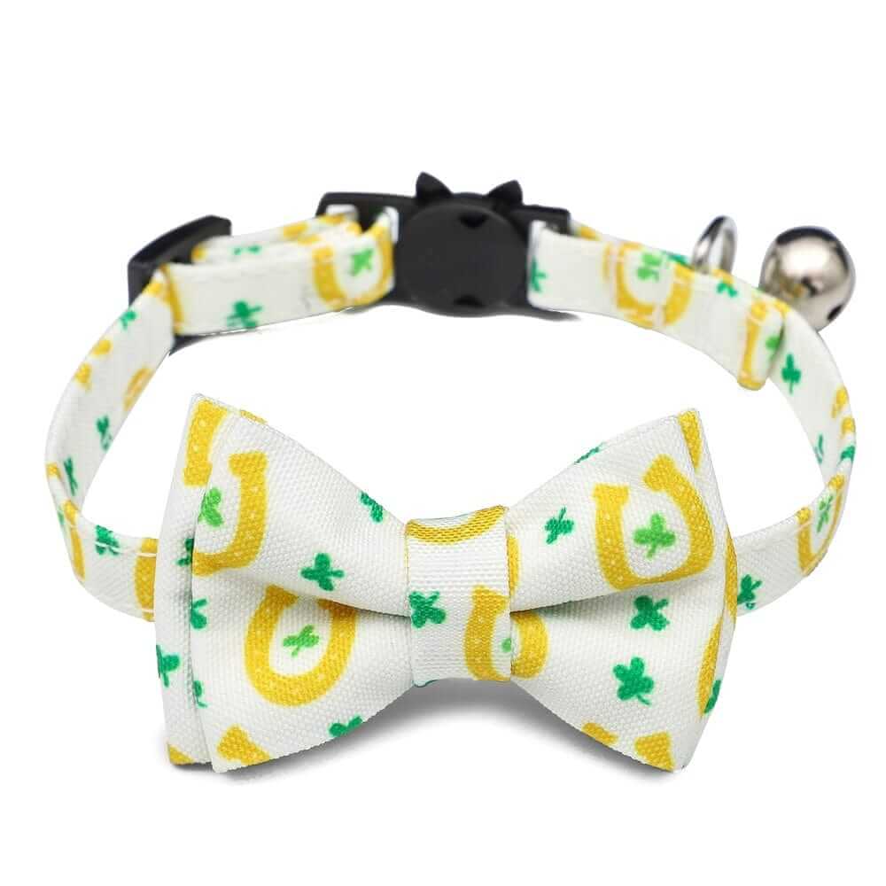 Irish Plaid Bow Collar for Cats & Small Dogs featuring a festive bow design and adjustable buckle, perfect for stylish pets.