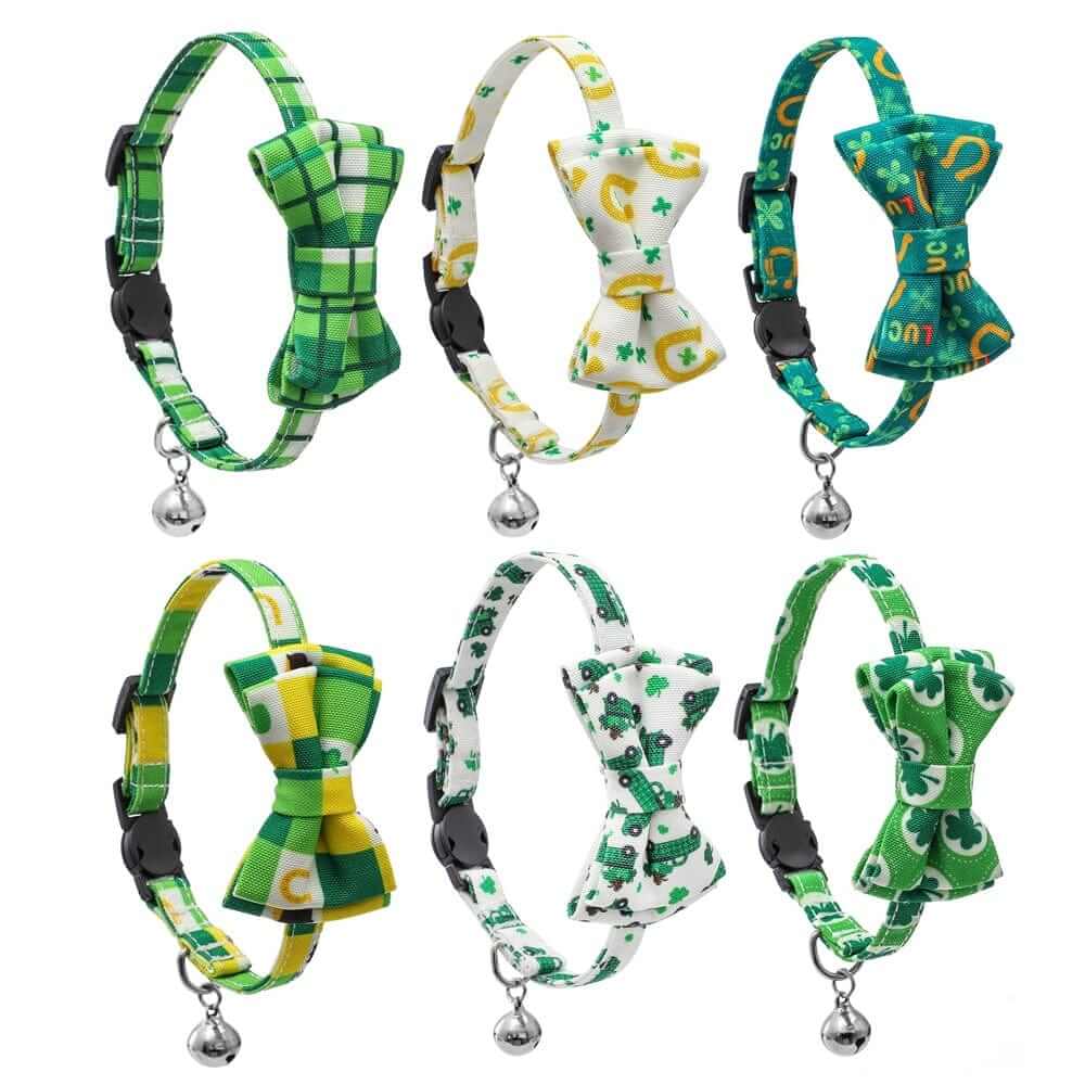 Irish Plaid Bow Collar for Cats & Small Dogs, stylish collars with bows, festive pet accessories, for cats and small dogs.