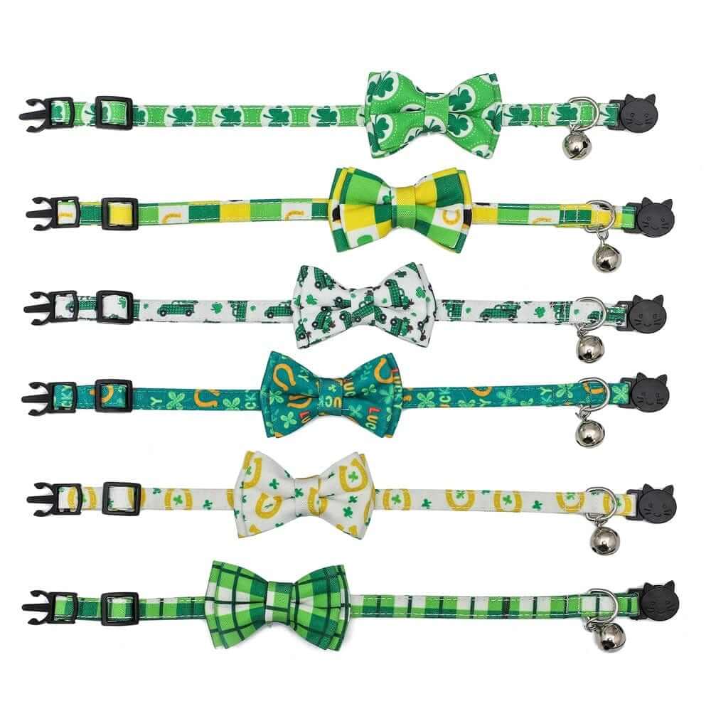 Irish Plaid Bow Collar for Cats & Small Dogs - Stylish collars with bows for pets in festive patterns.