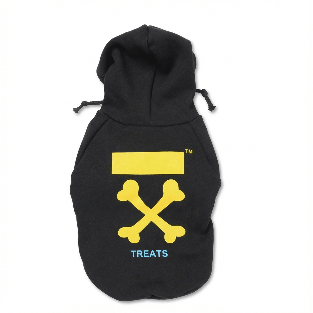 Keji Schnauzer Lawyer Dog Sweatshirt, stylish black hoodie for dogs, features skull and crossbones design by Dogs & Cats.