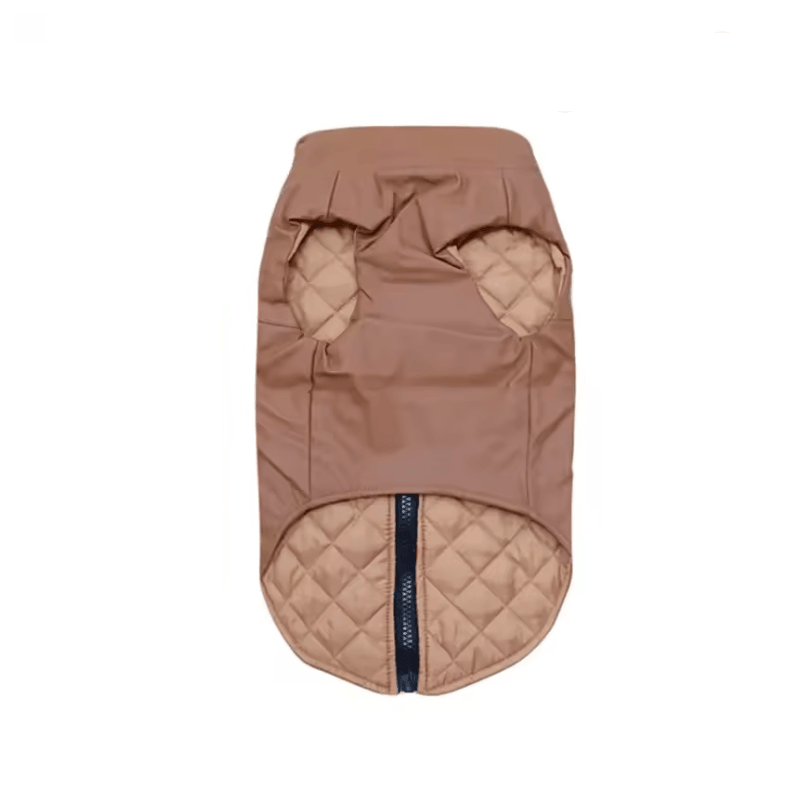 Leather Dog Vest, stylish lightweight jacket for dogs, features water-resistant shell and quilted lining.