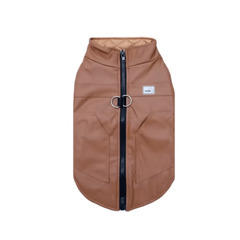Leather Dog Vest, stylish and water-resistant jacket for dogs, featuring lightweight filling from Dogs & Cats.