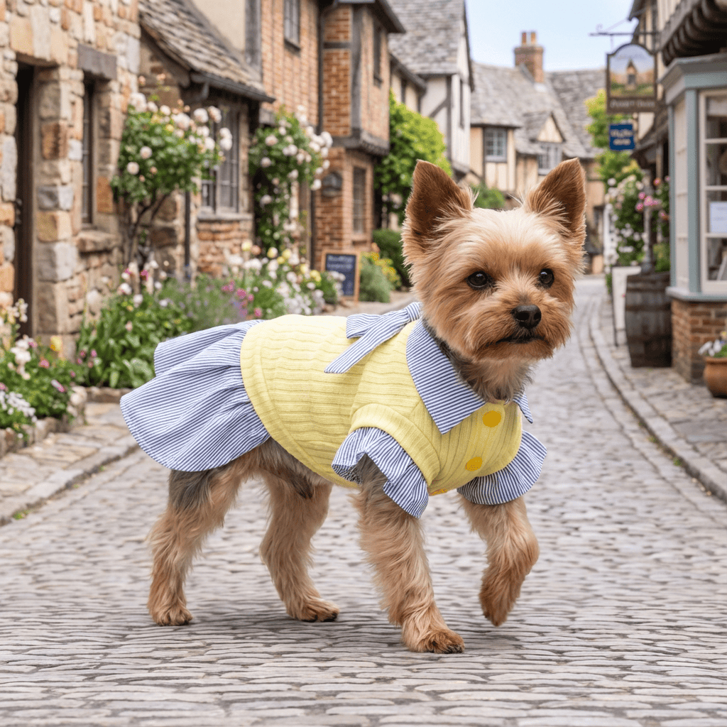 Like A Princess Dog Dress on a dog, featuring breathable fabric, skin-friendly material, and a stylish bow, perfect for Dogs & Cats.