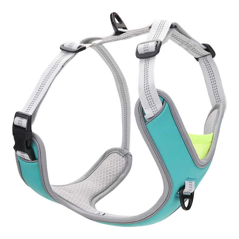 LumiGuard Reflective Dog Harness in teal, featuring adjustable straps and reflective material for dog safety.