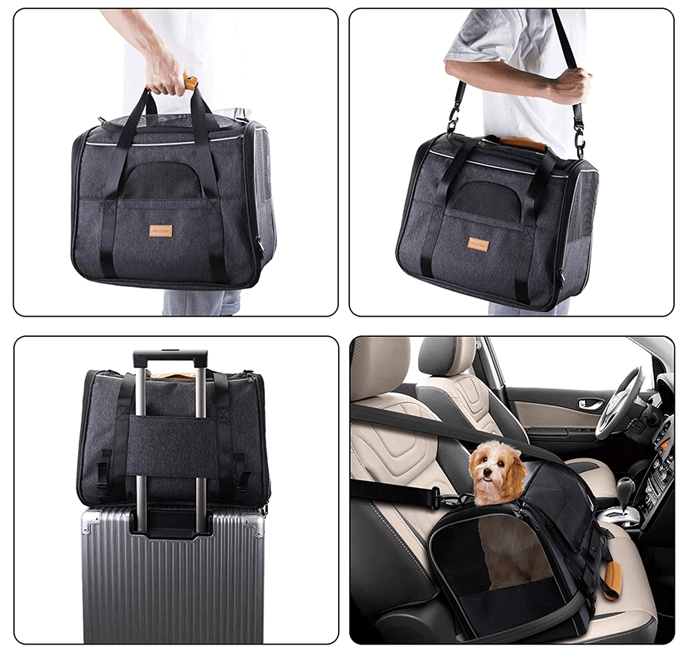 Luxe Voyager Pet Carrier, sleek travel bag for dogs & cats, premium materials, easy to carry, airline approved.