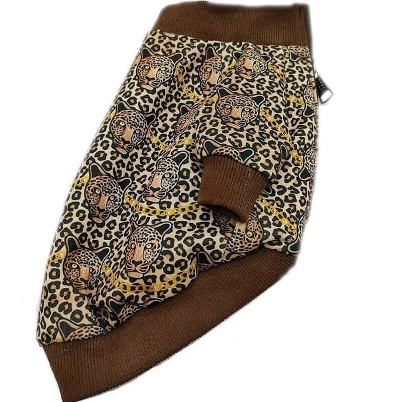 Luxurious Leopard Dog Sweater featuring a stylish leopard print design, perfect for small and medium dogs by Dogs & Cats.