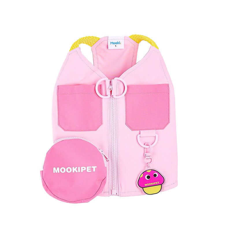 Mushroom Pendant Charm Dog Summer Vest by MookiPet, lightweight pink vest with mushroom charm for dogs.
