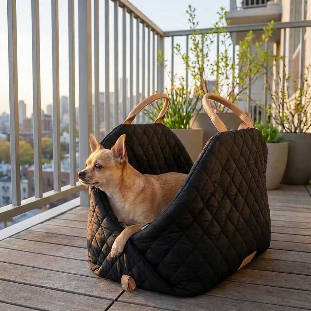 Multifunctional Pet Travel Bag for Dogs & Cats, waterproof, comfortable, perfect for travel, featuring pets in stylish carrier.