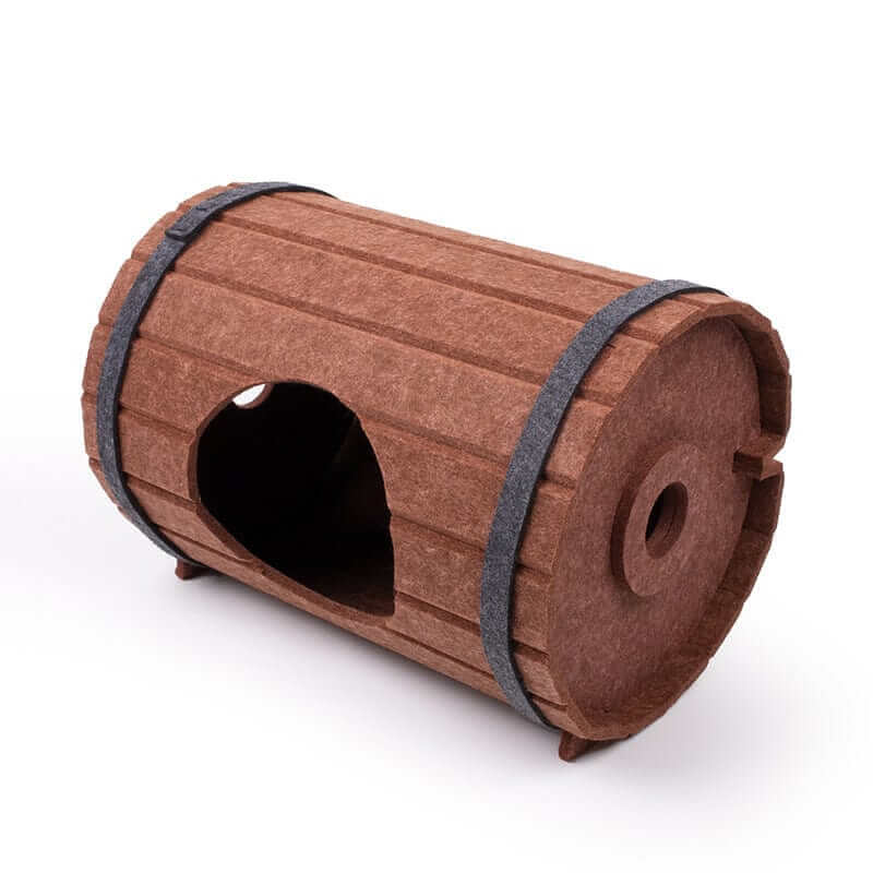 Multifunctional Wine Barrel Cat Bed & Scratcher House, cozy design with scratcher, perfect for dogs & cats, comfort and fun