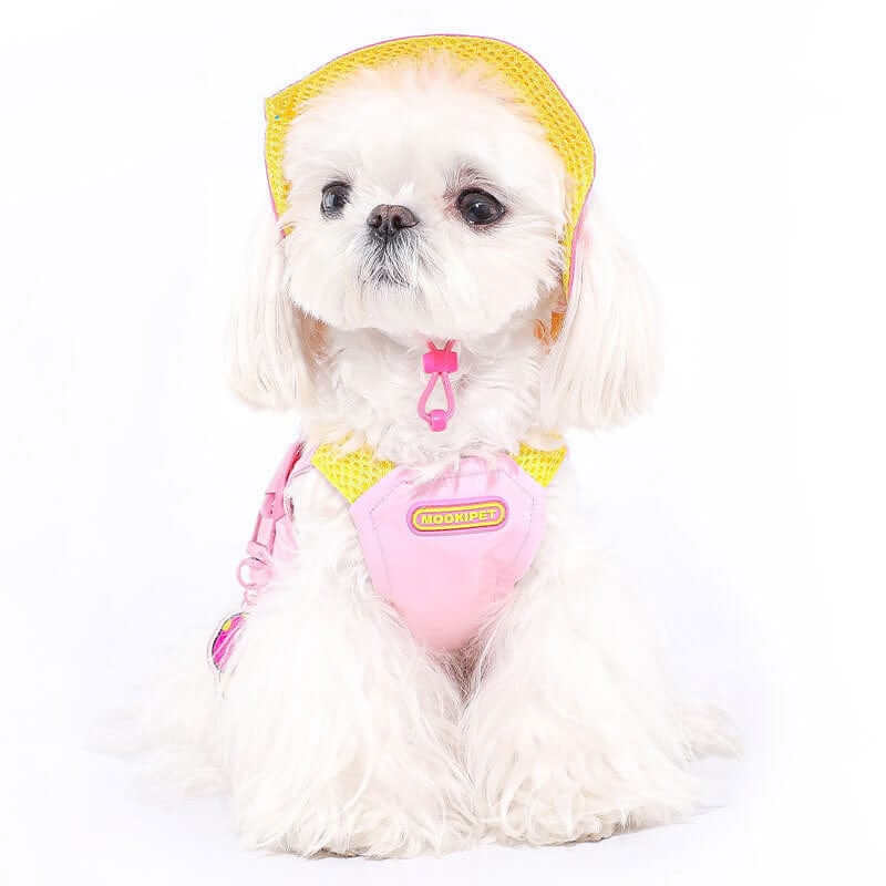 Mushroom Pendant Charm Dog Summer Vest on a cute small dog, featuring breathable design and vibrant colors by Dogs & Cats.