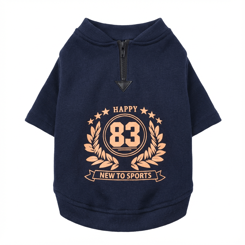 New To Sports Dot Sweatshirt for Dogs & Cats, features short sleeves, breathable material, and zipper closure.