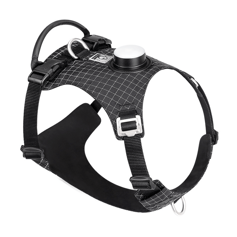 NightBright LED Dog Harness, rechargeable LED light, durable design for visibility during nighttime walks.