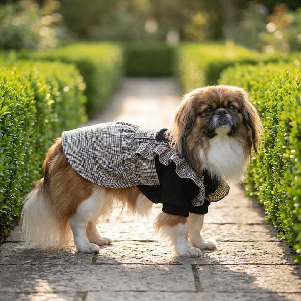 On The Move Two-legged Plaid Dress on a dog, featuring ruffles, lightweight fabric, by Dogs & Cats.