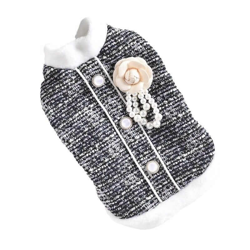 Pearl Fur Dog Jacket stylish dog coat with faux fur collar and pearl design for Dogs & Cats brand.