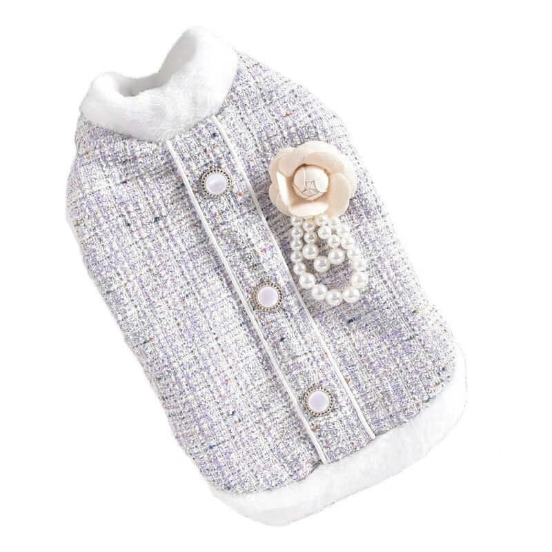 Pearl Fur Dog Jacket, elegant dog coat, faux fur collar, stylish design for Dachshund by Dogs & Cats
