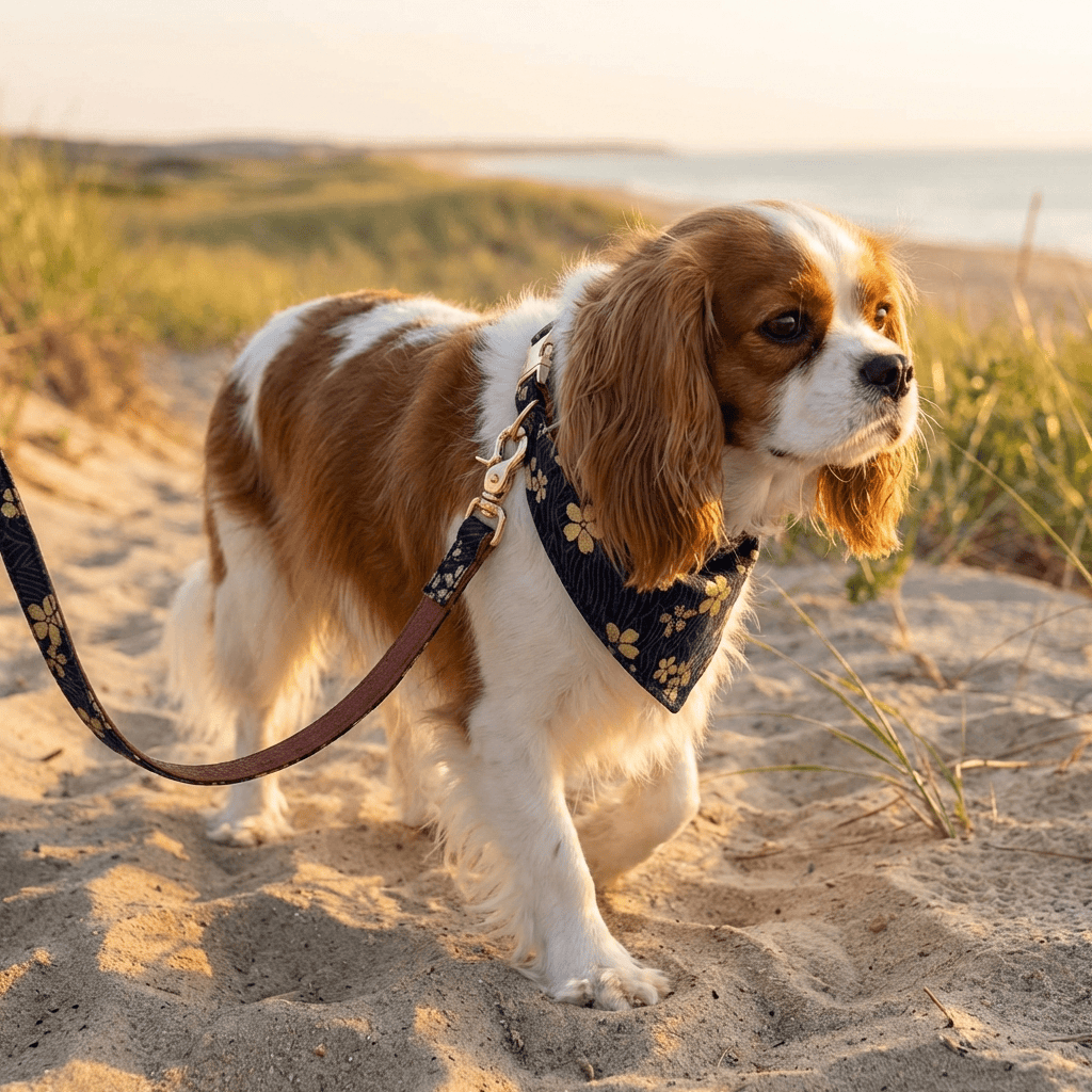Pet Collar Bandanna for dogs, features floral pattern and bowknot design, perfect for walks. Dogs & Cats brand.