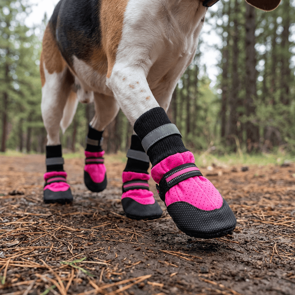 Pet Dog Shoes Anti-slip Snow Pet Boots on a dog, protective, water-resistant, flexible soles for comfort and safety.