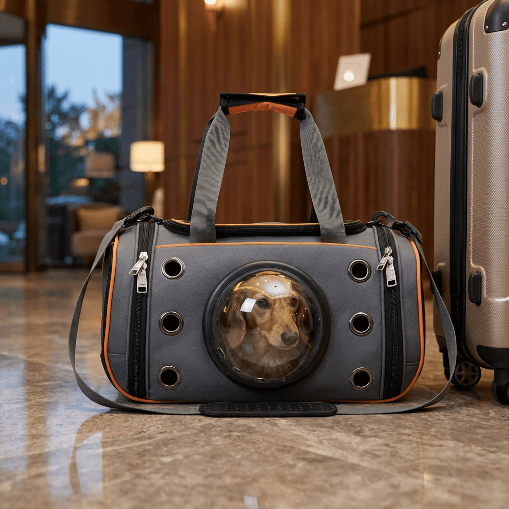 Pet Space Capsule Backpack featuring a semi-sphere window for dogs and cats to enjoy the view in a stylish carrier.