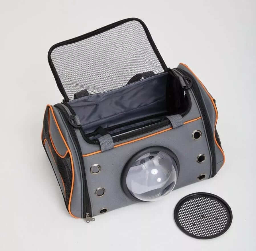 Pet Space Capsule Backpack for dogs & cats featuring a semi-sphere window and roomy interior.