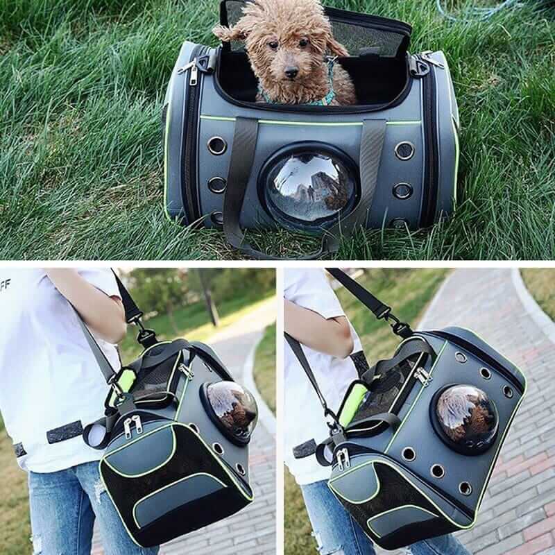 Pet Space Capsule Backpack featuring a semi-sphere window for dogs and cats, stylish pet carrier for adventures.