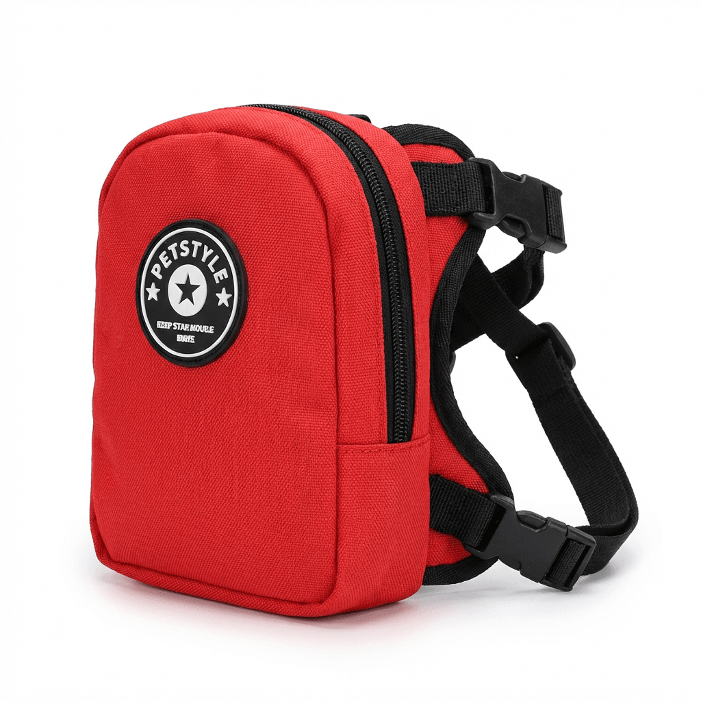 Pet Style Mini Backpack red, high-quality dog backpack for adventures, features large compartment, Dogs & Cats brand.