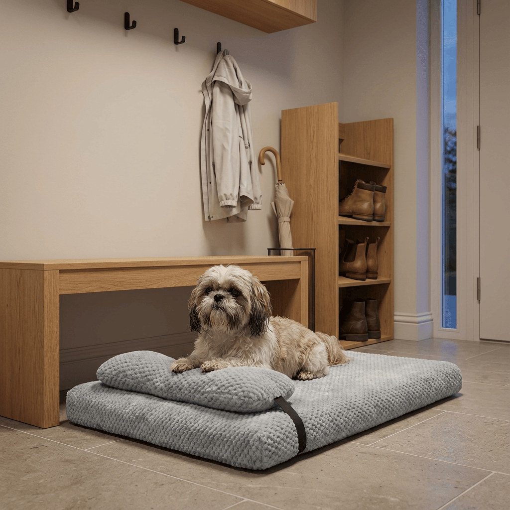 Pineapple Dreams Pet Bed for Dogs & Cats, featuring plush, comfy design in stylish home setting.