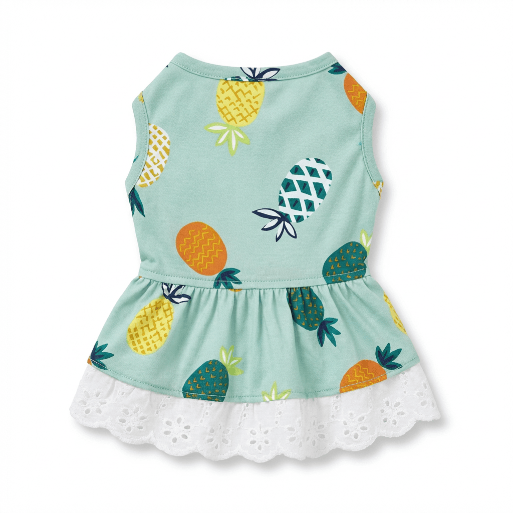 Pineapple Printed Dog Dress with ruffle bottom and pineapple pattern for Dogs & Cats brand.