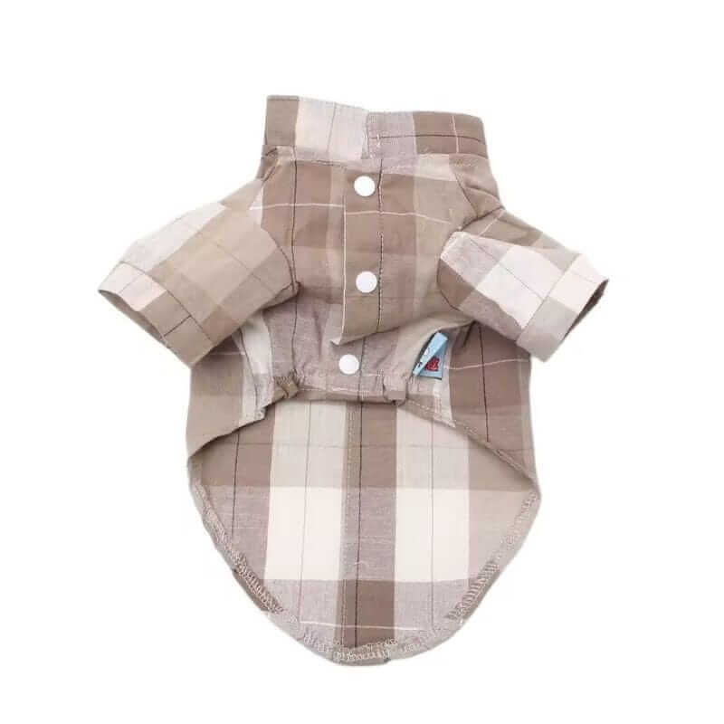 Plaid Bow Tie Stand Collar Shirt for Dogs & Cats, lightweight, breathable design with button fasteners, perfect for stylish pets.