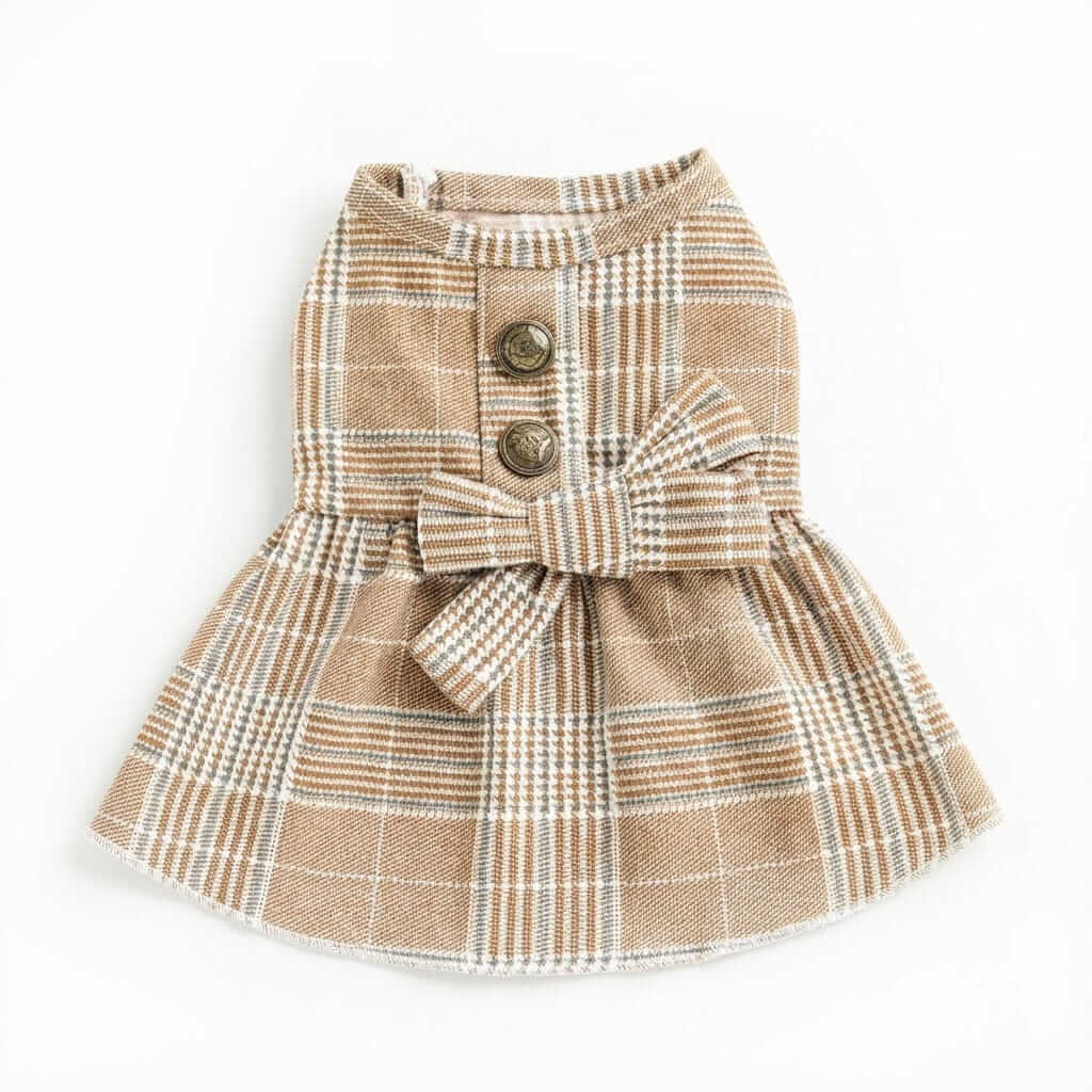 Plaid Bowknot Dog Clothes - Stylish shirt and skirt with plaid pattern and bowknot for dogs & cats.