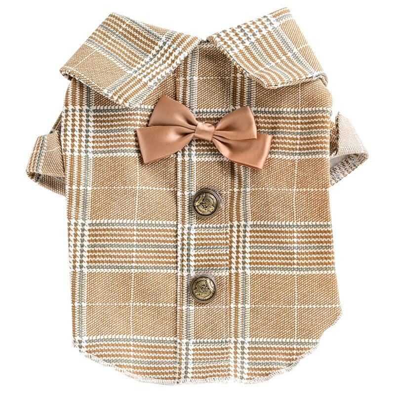 Plaid Bowknot Dog Clothes stylish shirt with plaid pattern and bowknot for small to medium-sized dogs & cats.