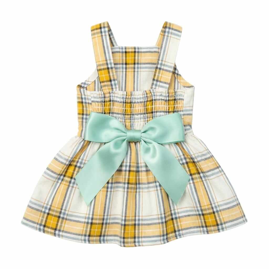 Plaid Bowknot Dog Princess Dress - lightweight plaid dog dress with bow, perfect for summer parties and daily wear.