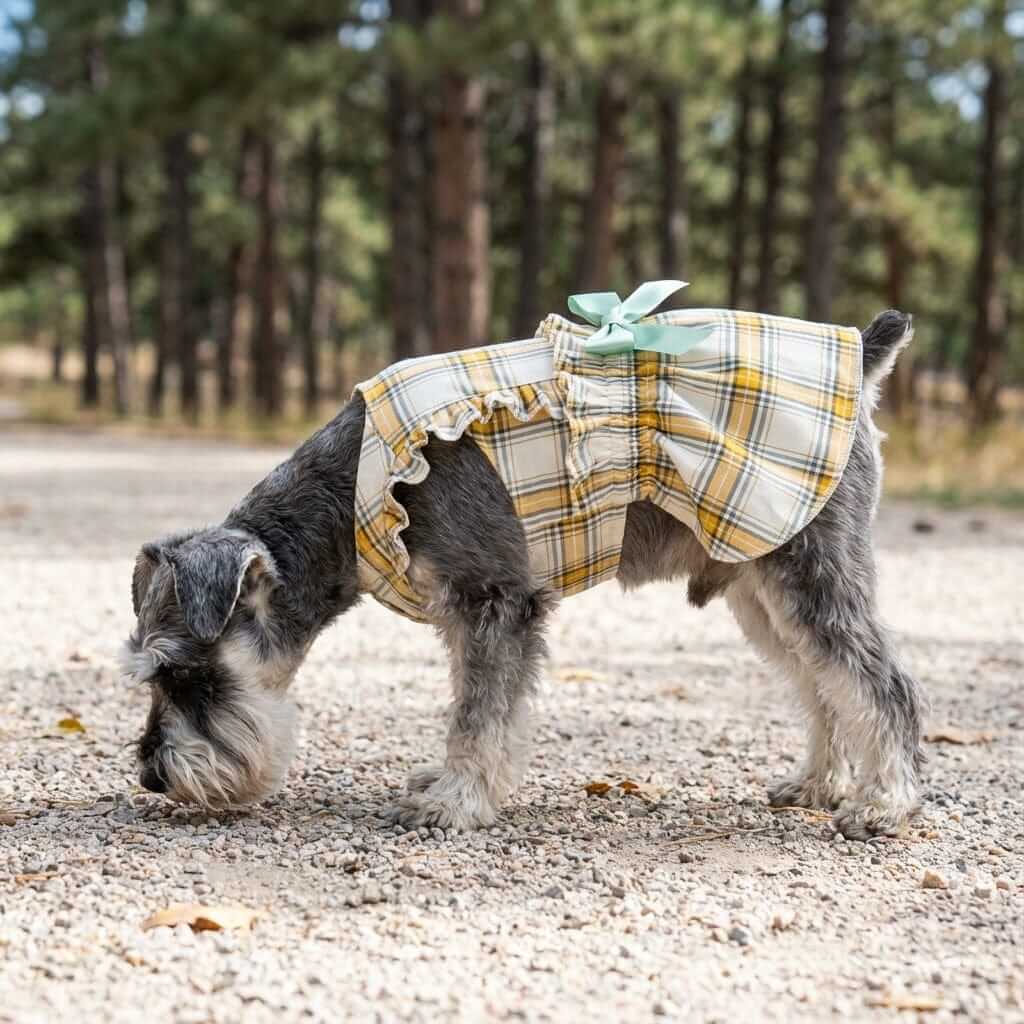Plaid Bowknot Dog Princess Dress for Dogs & Cats, comfortable, lightweight, plaid, bow back, perfect for summer.
