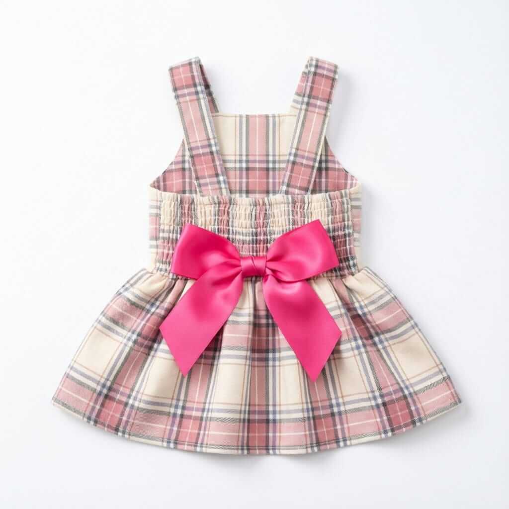 Plaid Bowknot Dog Princess Dress, lightweight dress with bow back, cozy for dogs & cats, perfect for summer parties.