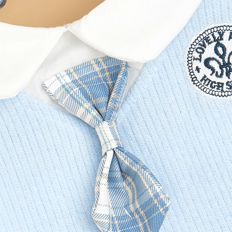 Close-up of Plaid Chic Pet Skirt collar with bow tie detail for dogs and cats, featuring a stylish plaid design.