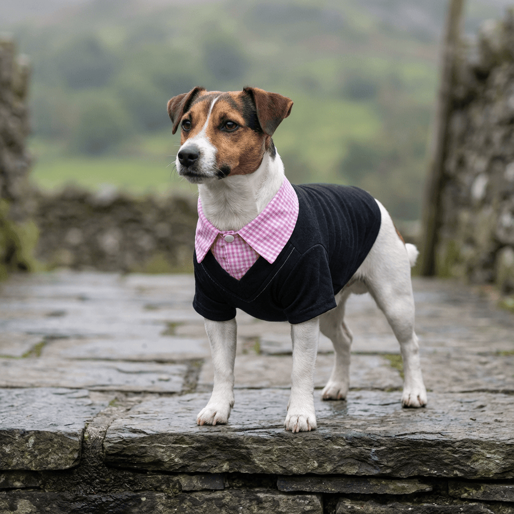 Plaid Collar Dog Shirt featured on a stylish dog, showcasing its classic plaid design and comfortable fit for Dogs & Cats.
