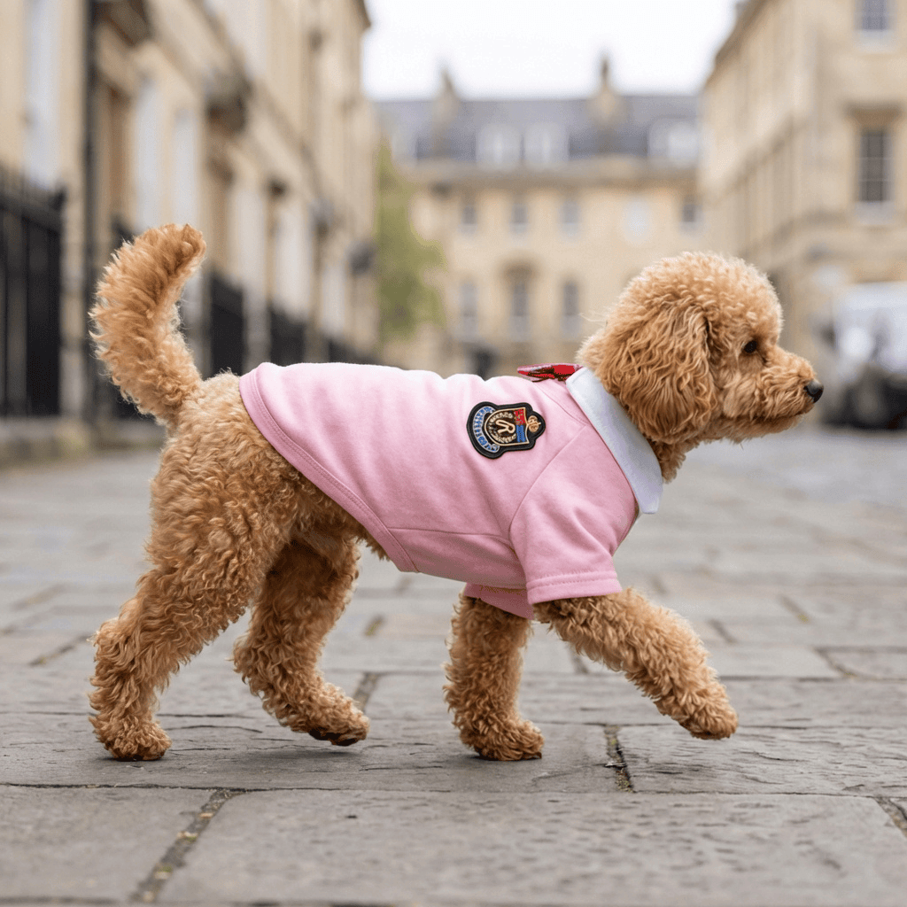 Plaid Dog Skirt Dress on a stylish dog walking in a charming street showcasing comfort and style for Dogs & Cats.