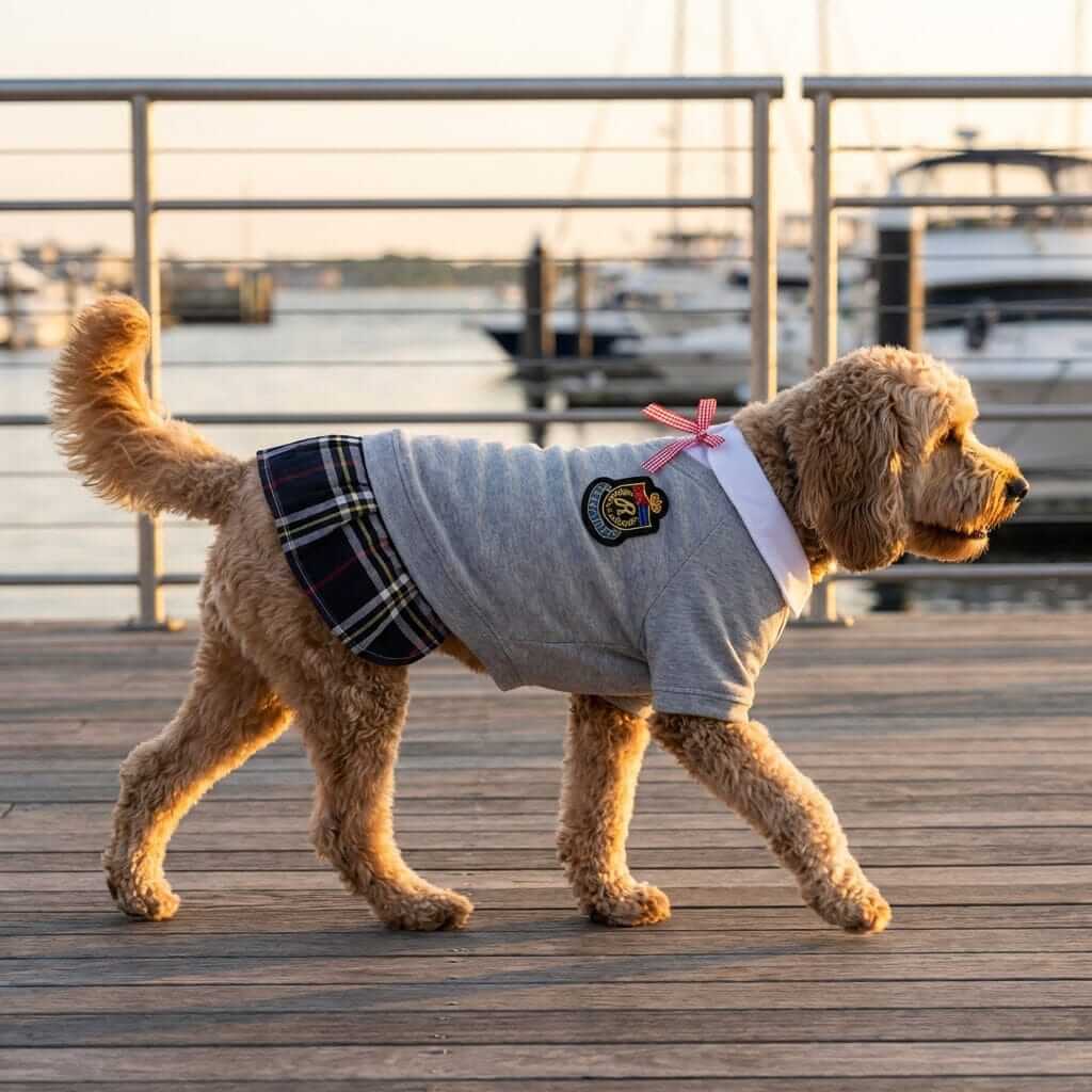 Plaid Dog Skirt Dress, stylish dog outfit, perfect for spring and summer, by Dogs & Cats brand.