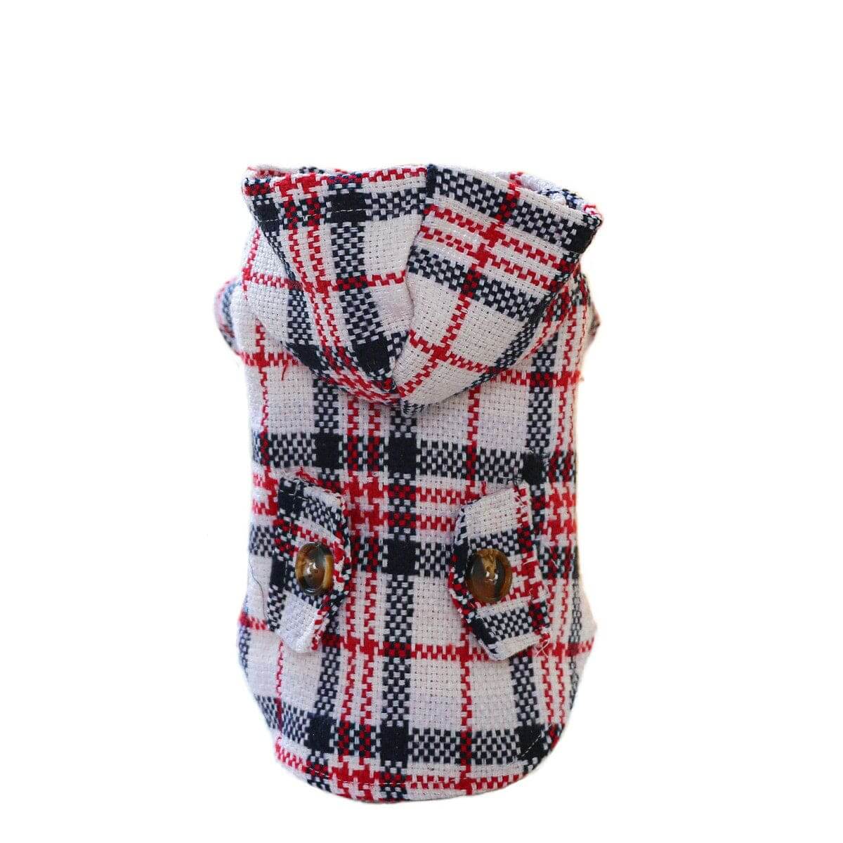 Plaid Hooded Dog Coat - Stylish dog coat featuring elegant plaid design for small dogs by Dogs & Cats.